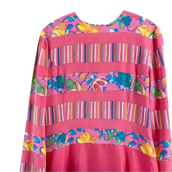 Vtg Anne Crimmins Umi Collections Silk Floral Striped Art Wear Dress Pink Size 4 - Picture 3 of 10